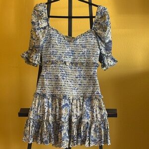 HEMANT & NANDITA Blue and Cream Mini Dress